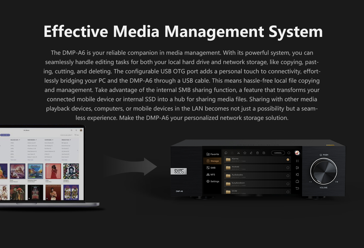 Eversolo DMP-A6 Streamers, Network Player, Music Service and Streaming MQA  Full Decode, DAC, DSD512 PCM768kHz/32Bit Bluetooth 5.0 aptX HD, 6''HD